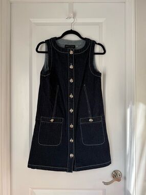 English Factory Classic Blue Denim Button-Front Dress with Contrast Stitching